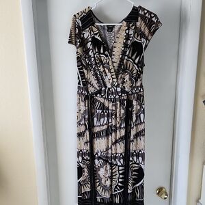 Cocomo Black and Tan Patterned Midi Dress